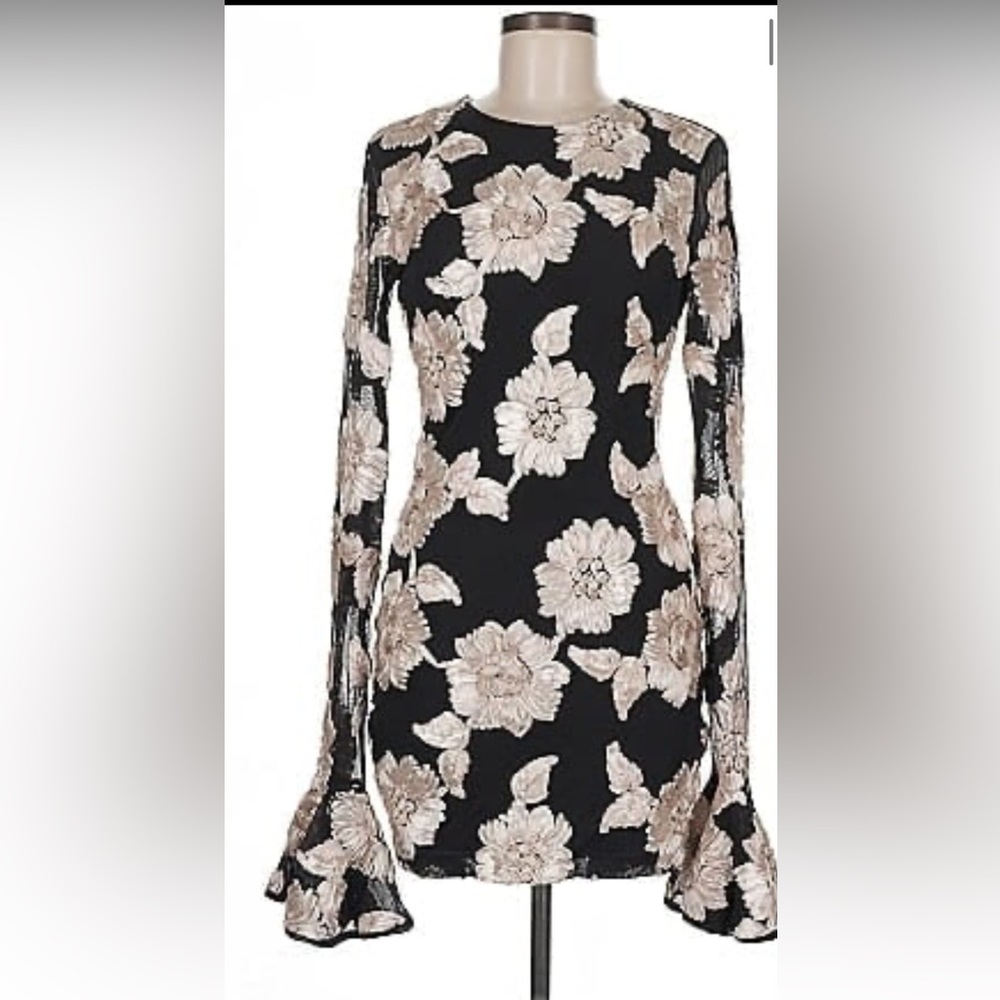 Black and White Mesh Floral Appliqué Mini Dress w tags never worn